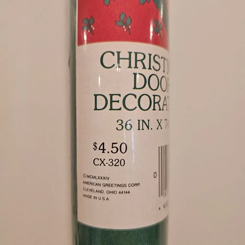 Vintage American Greetings Dept Store Christmas Holly Door Poster LARGE 76x34”